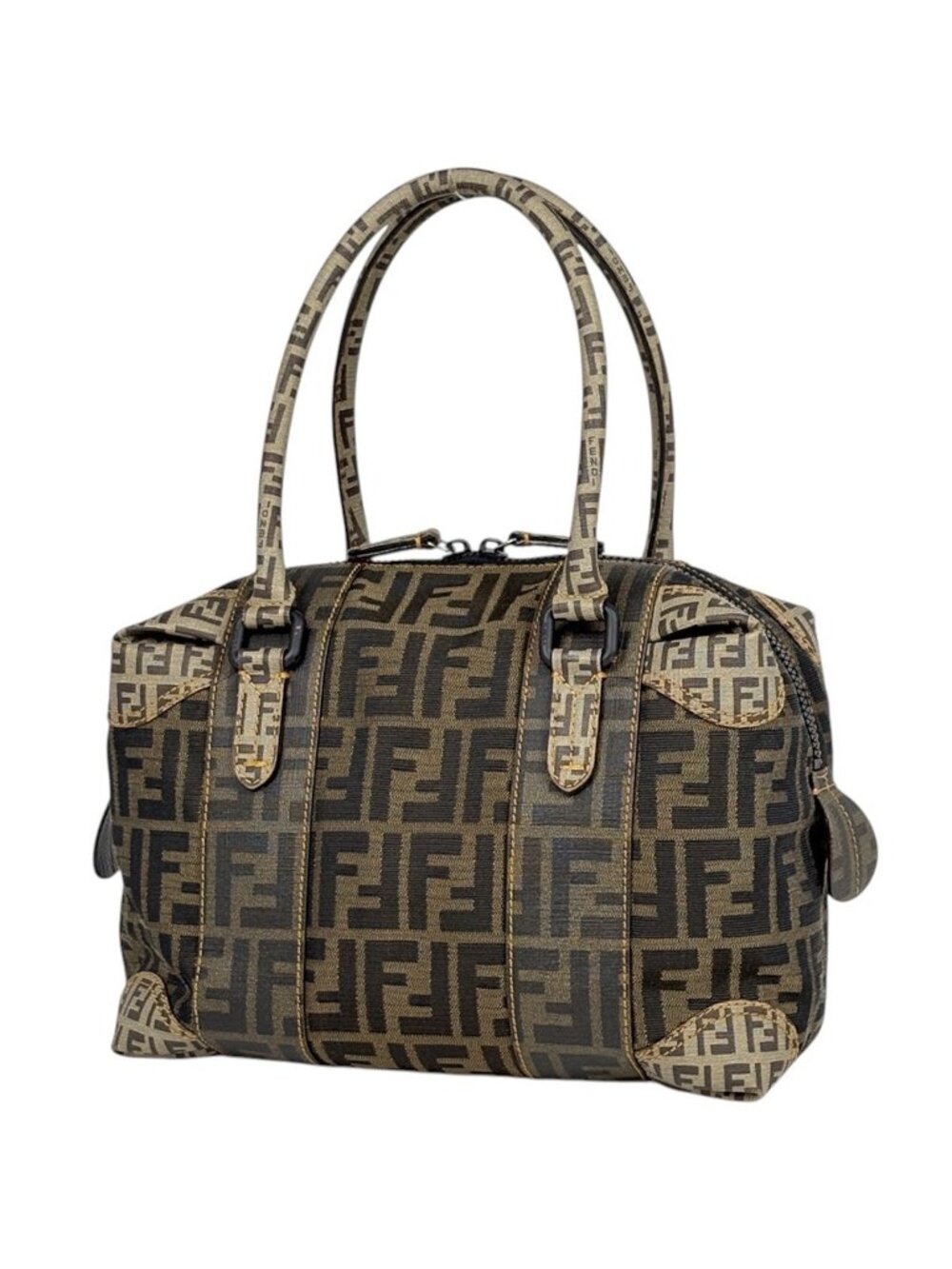 Fendi Handbag Zucca Pattern Zucchino Mini Boston Brown